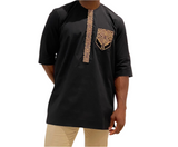 African Print Black 3/4 Sleeve Senator Shirt