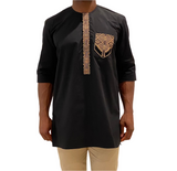 African Print Black 3/4 Sleeve Senator Shirt