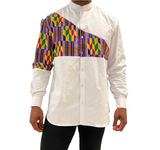 Kente Print Strap Long Sleeve Yoke Button-Up Shirt