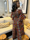 Wide Leg African Print Elastic Jumpsuit