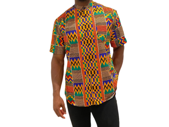 Multicolor Kente Print Button-Up Shirt