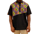 Kente Print Black Short Sleeve Button-Up Shirt