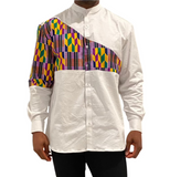 Kente Print Strap Long Sleeve Yoke Button-Up Shirt