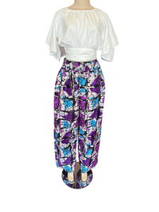 White and Purple Checkered Wide Leg Ankara Pants