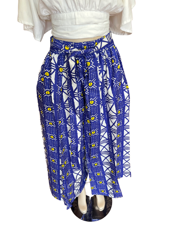 Blue and White Wide Leg Ankara Pants