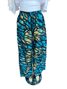 Black Stripe Turquoise Wide Leg Ankara Pants