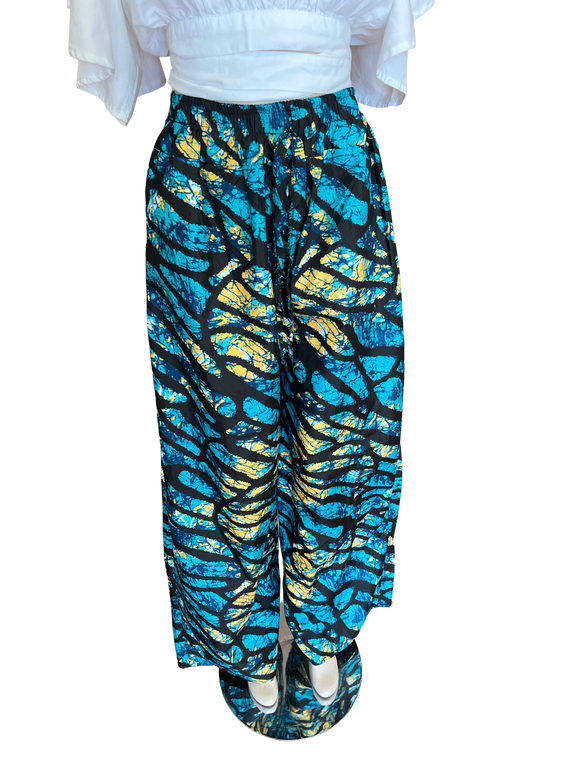 Black Stripe Turquoise Wide Leg Ankara Pants