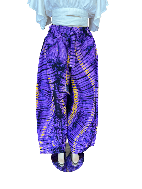 Purple Tie-Dye Wide Leg Ankara Pants
