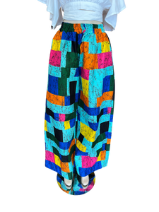 Turquoise Collage Wide Leg Ankara Pants