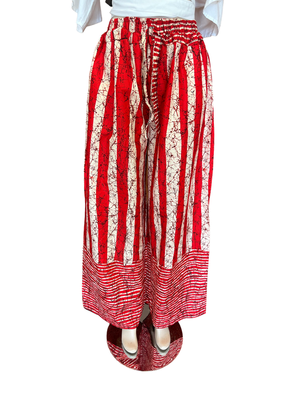Red and White Stripe Wide Leg Ankara Pants