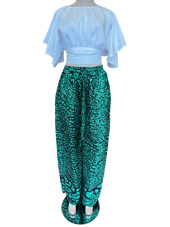 Teal Kaleidoscope Wide Leg Ankara Pants