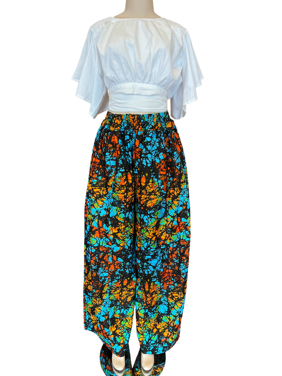 Turquoise Kaleidoscope Wide Leg Ankara Pants