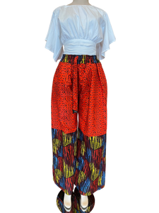 Red Two Tone Wide Leg Ankara Pants