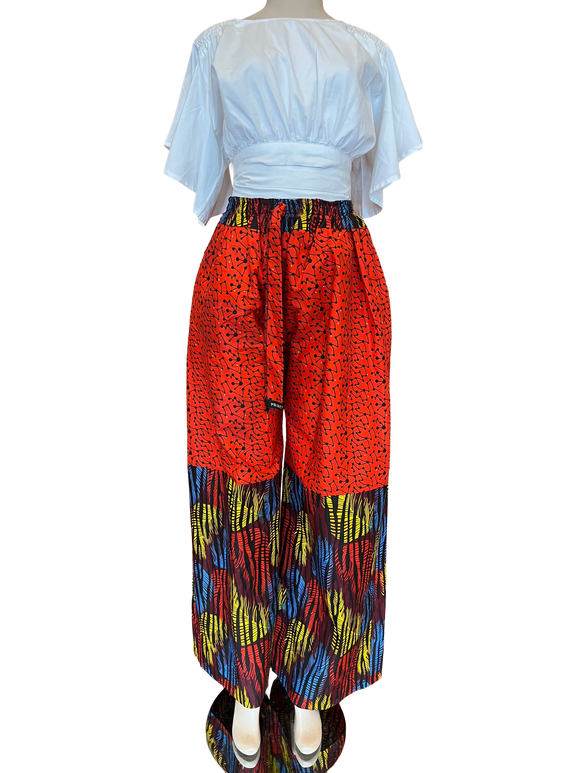 Red Two Tone Wide Leg Ankara Pants