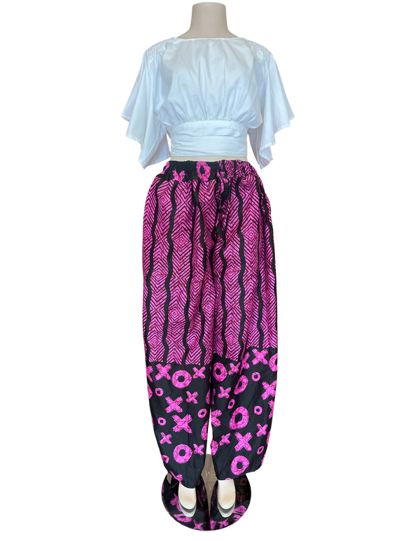 Black and Purple XO Wide Leg Ankara Pants