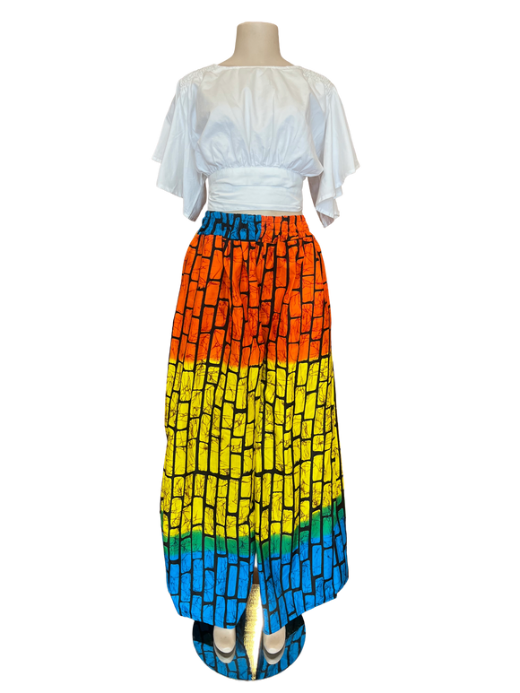 Orange Yellow and Blue Wide Leg Ankara Pants