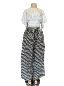 White and Black Stripe Wide Leg Ankara Pants
