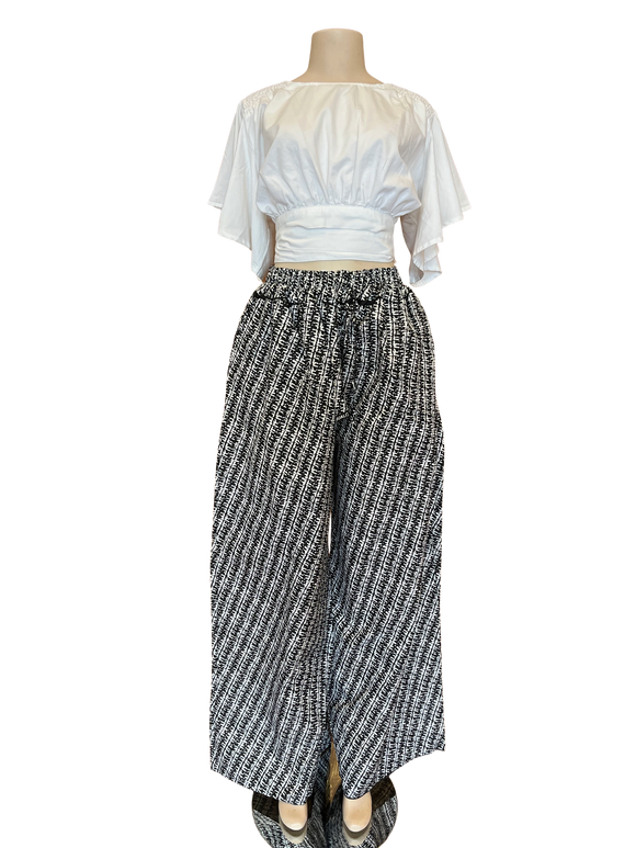 White and Black Stripe Wide Leg Ankara Pants