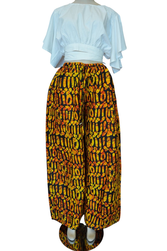 Orange and Black Wide Leg Ankara Pants