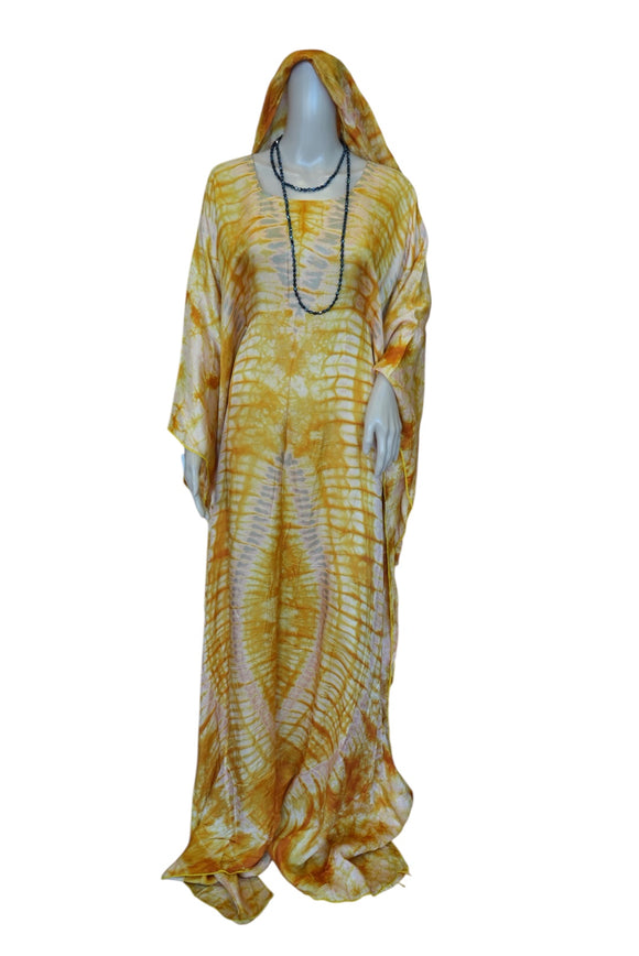 Gold Tie-Dye Adjustable Silk Caftan