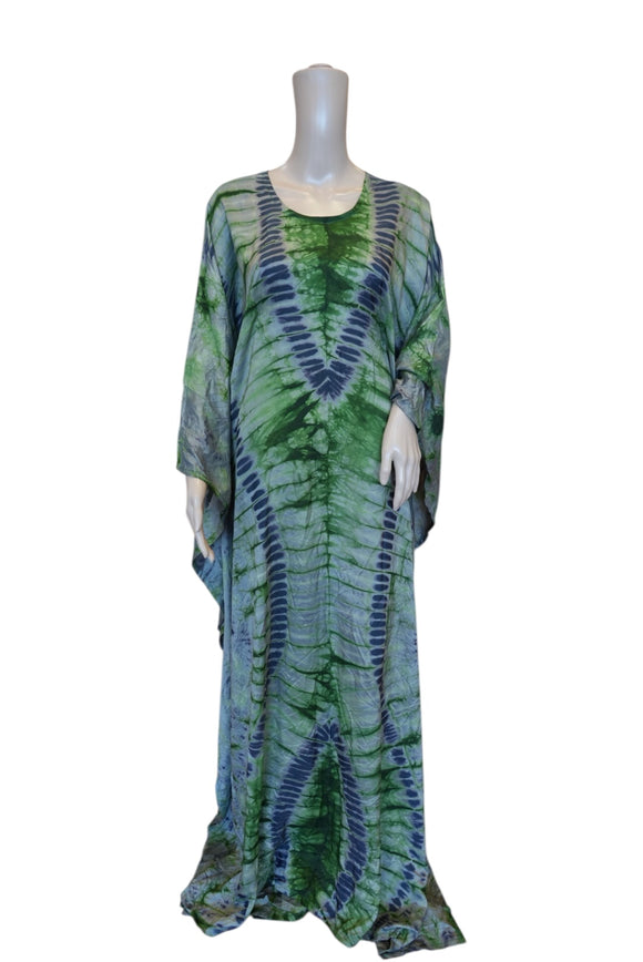 Green Tie-Dye Adjustable Silk Caftan