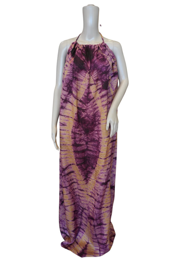 Burgundy Tie-Die Silk Summer Dress
