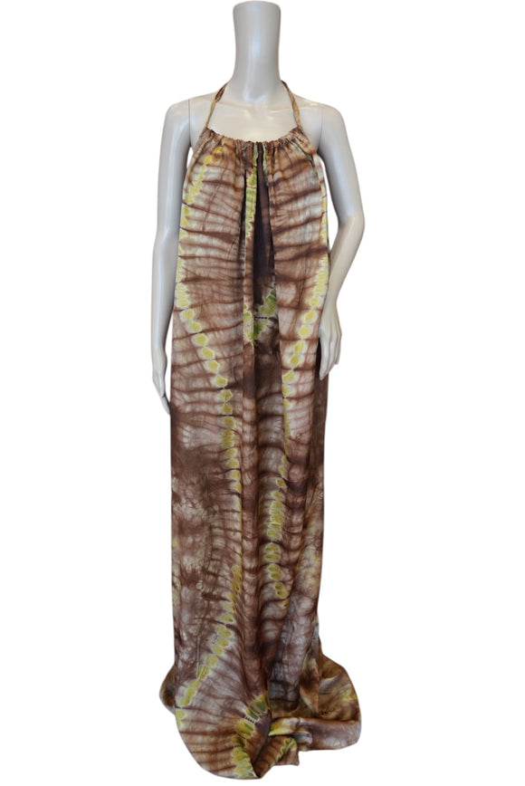 Brown Tie-Die Silk Summer Dress