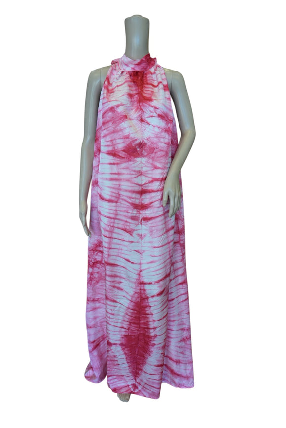 Pink and White Tie-Die Silk Summer Dress