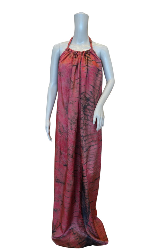 Fuchsia Rose Tie-Die Silk Summer Dress