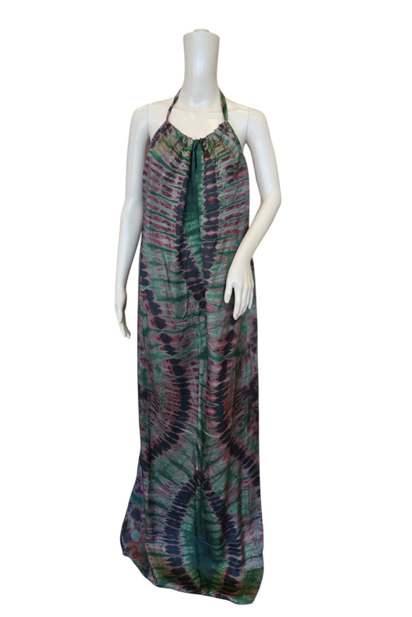 Emerald Green Tie-Die Silk Summer Dress