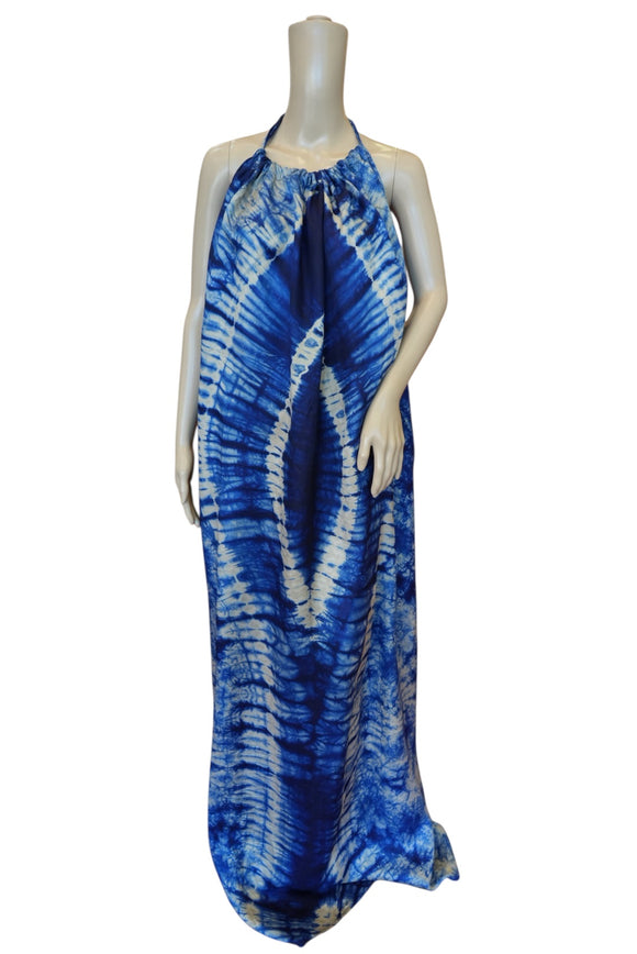 Blue Tie-Die Silk Summer Dress