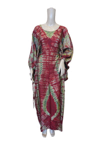 Red Tie-Dye Adjustable Silk Caftan