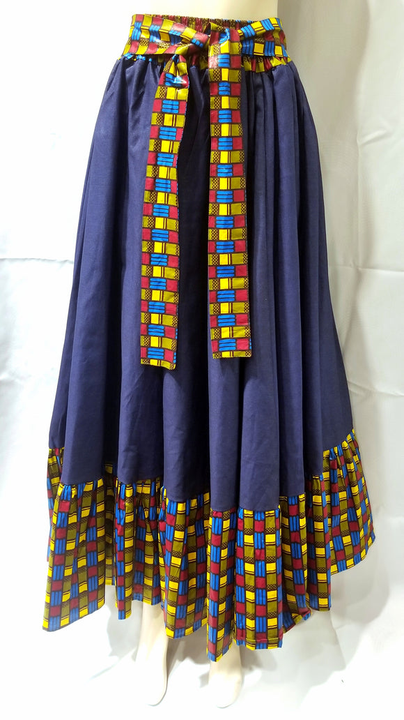 Multi-Color Checker Denim Maxi Skirt