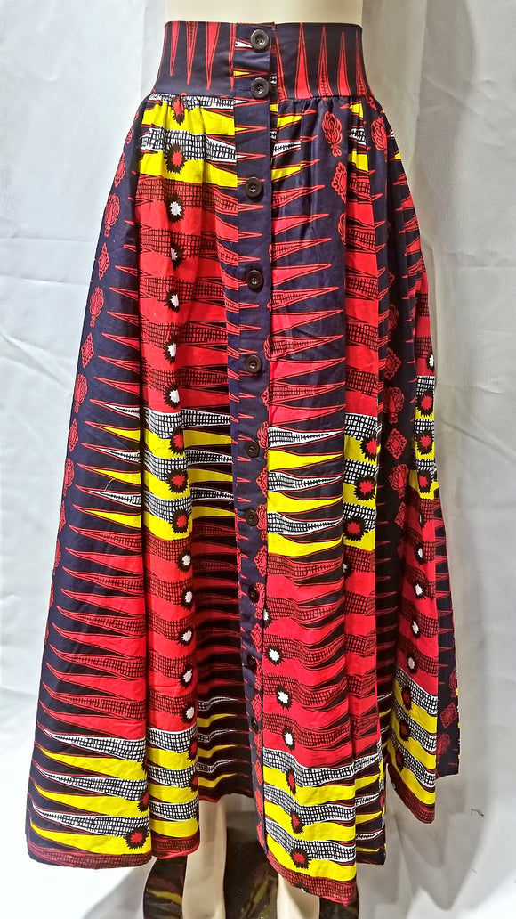 Front Button Multicolor African Print Skirt
