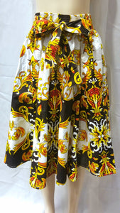 28" White, Black, and Gold Short Length African Print Skirt