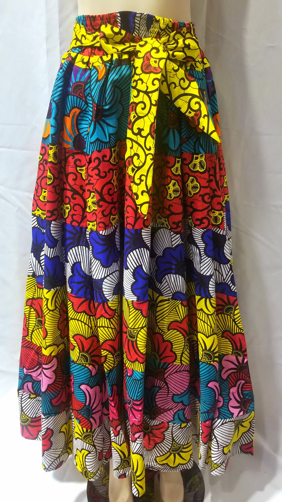 Mixed Pattern Ankara Print Maxi Skirt