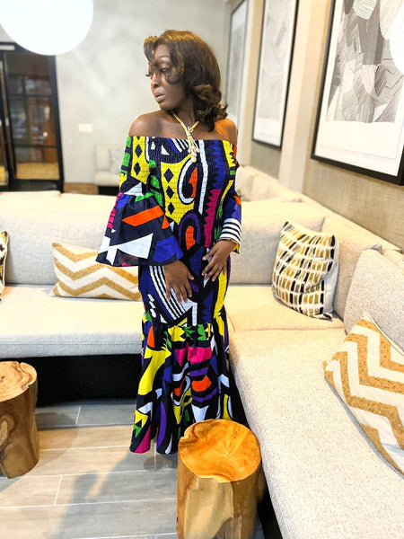 off shoulder dress african print Elastic most flattering dress ever womens_footwear Shoe size:7 tie it behind for