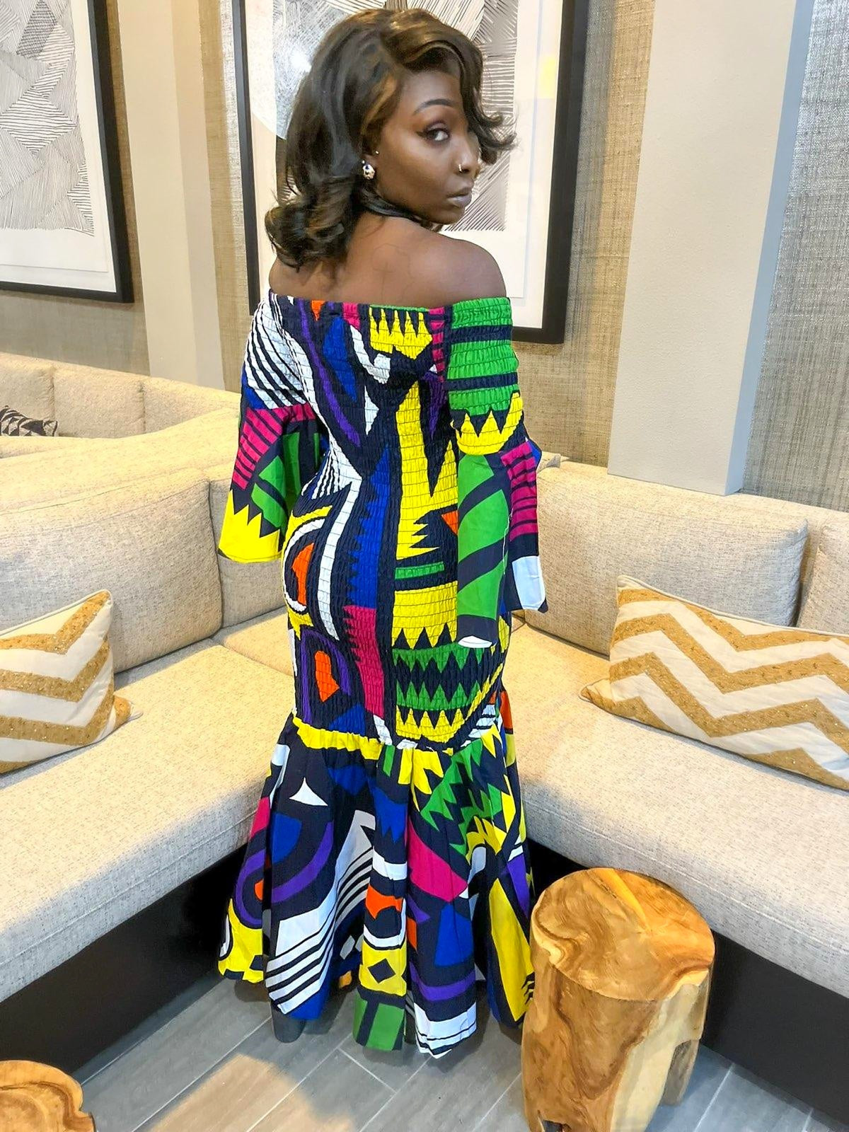Off Shoulder Elastic African Print Dress Off Shoulder Elastic African Print Dress