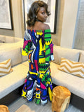 Off Shoulder Elastic African Print Dress