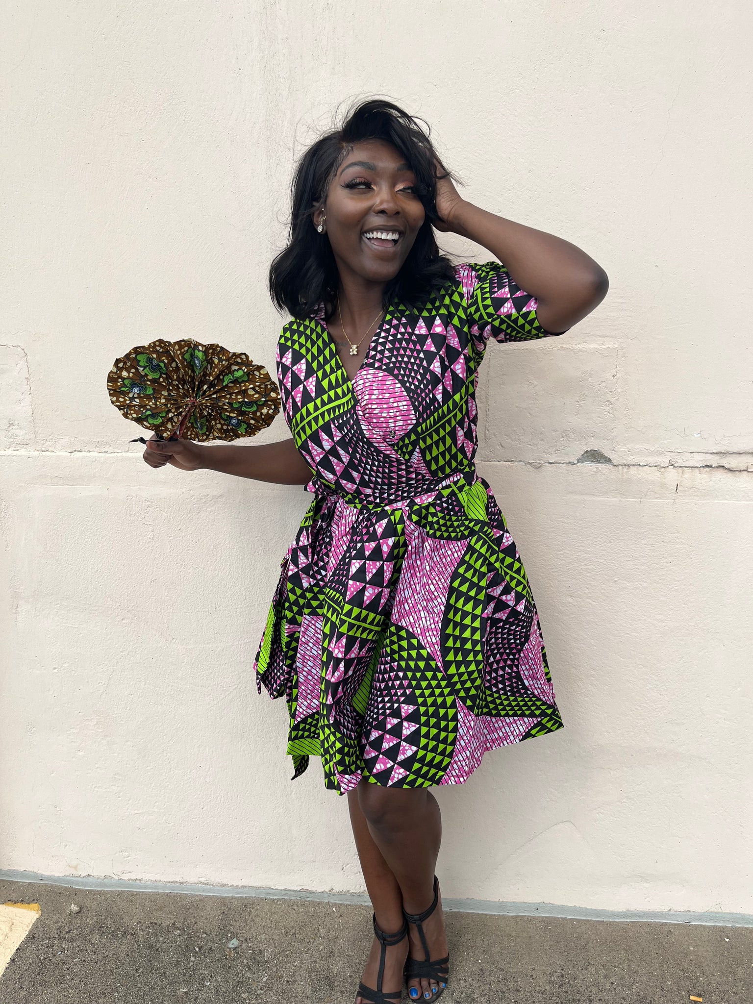 Pink and Green Short Ankara Wrap Dress – Yoma Fashion Boutique Pink and Green Short Ankara Wrap Dress – Yoma Fashion Boutique