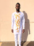 White and Gold Embroidery Long-Sleeve Senator Suit