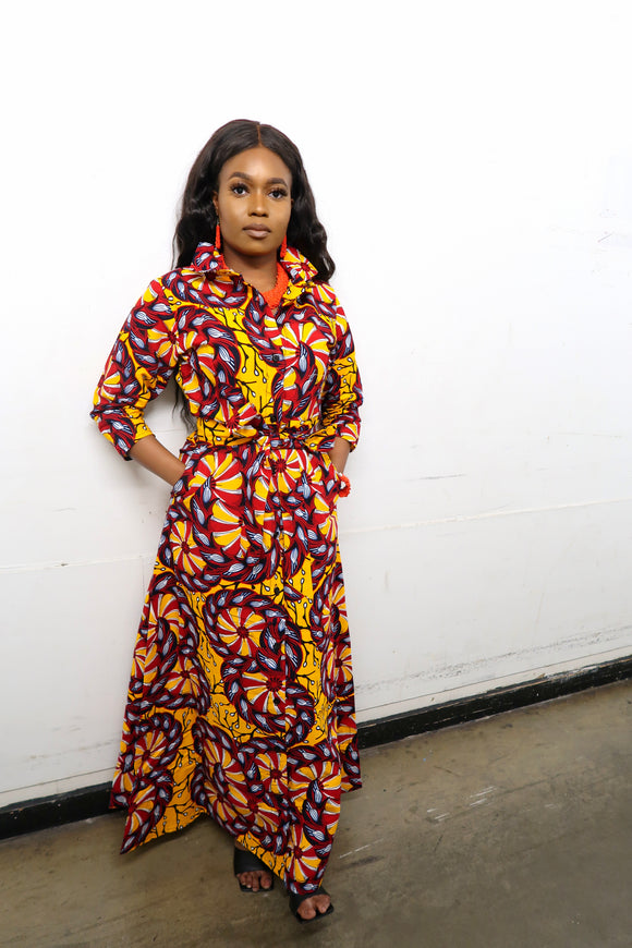 Efia Button-Down African Print Dress